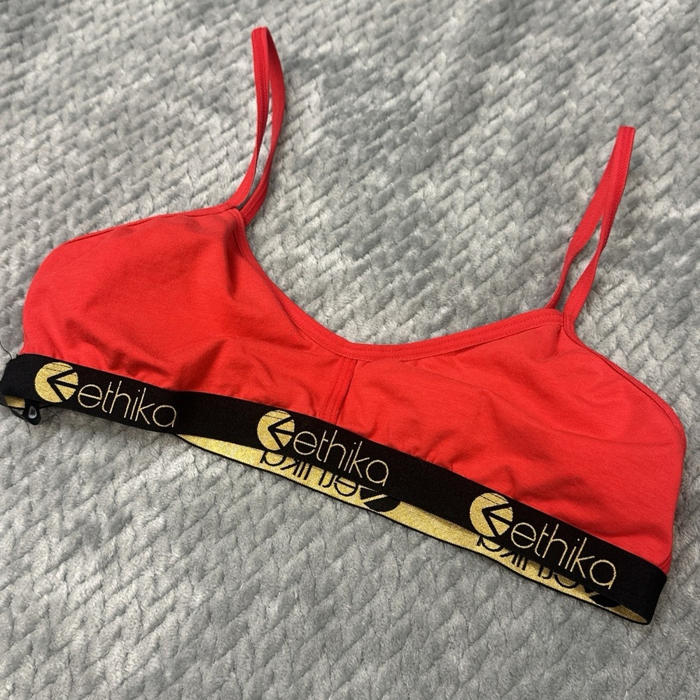 ETHIKA Bralette Women's M Red‎ Bra Spaghetti Strap Razor Back Cotton